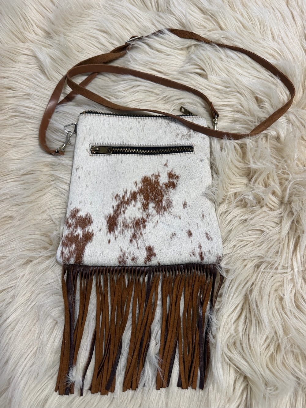 Made in USA Hair On Hide Leather Fringe Crossbody Cowhide Western Boho Purse